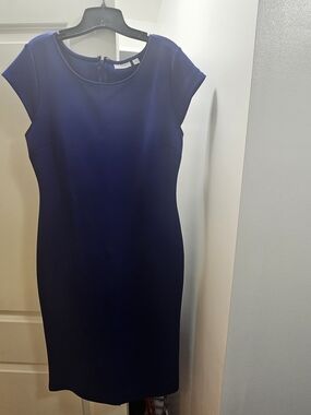 New York & Company Navy Cap-Sleeve Midi Sheath Dress